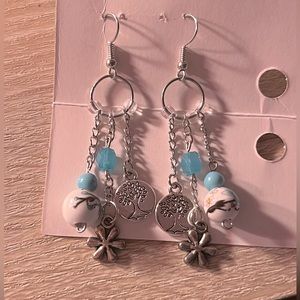 Handmade Blue Ceramic Glass Chain Beaded Earring 💙